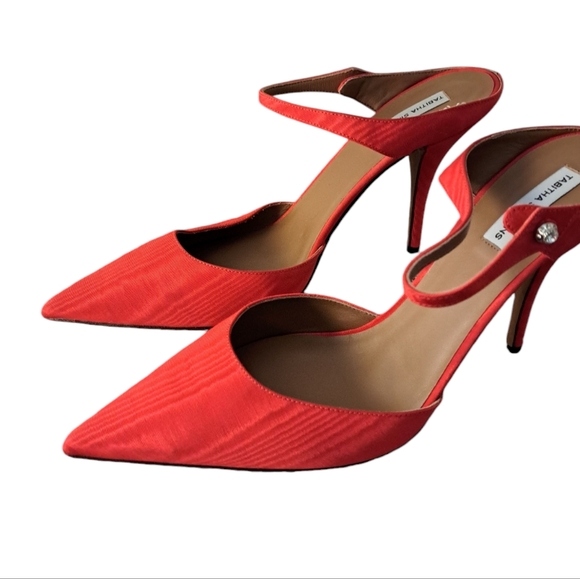 TABITHA SIMMONS ALLIE RED MOIRE HIGH MULE HEELS 38.5/US 7.5/8. NEW - Picture 3 of 8